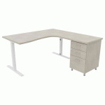 PACK BUREAU+CAISS IDEA ASYM. RET. À DROITE 180 CM BÉTON/BLANC - QUADRIFOGLIO