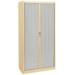 ARMOIRE MÉTAL CLASSTOUT CLASSIQUE - A RIDEAUX - L. 90 X  H. 198 CM - CORPS BEIGE  - RIDEAUX GRIS