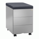CAISSON MOBILE MÉTAL 3 TIROIRS ALUMINIUM AVEC COUSSIN GRIS