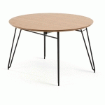 TABLE RONDE EXTENSIBLE NOVAC Ø 120 (200) CM CONTREPLAQUÉ DE CHÊNE ET PIEDS EN ACIER NOIR - MARRON - KAVE HOME