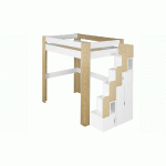 LIT MEZZANINE ESCALIER 2 PLACES AVEC BUREAU PAROS  BLANC ET BOIS 120X190 CM