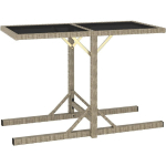 TABLE DE JARDIN BEIGE 110X53X72 CM VERRE ET RÉSINE TRESSÉE