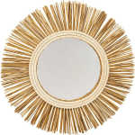 MIROIR MURAL - DESIGN ROND BOHO BALI (60 CM) - LOI BOIS NATUREL - VERRE, ROTIN - BOIS NATUREL