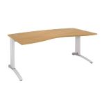 BUREAU  MANAGERCOURBE BIOSPACE 2 - L. 180 X P. 90 CM - PLATEAU 'HÊTRE' - PIEDS L'BLANC' - EMBASES 'ALUMINIUM'.