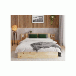 PACK LIT AVEC TÊTE DE LIT RÉTRACTABLE BELOKAN + MATELAS  BOIS NATUREL 160X200 CM/OPT:SANS RANGEMENT