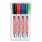 MARQUEUR EDDING 660E - EFFAÇABLE A SEC - POINTE OGIVE - POCHETTE DE 4 - COLORIS ASSORTIS