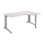 BUREAU COMPACT RETOUR À DROITE BIOSPACE 2 - L. 160 X P. 110 CM - PLATEAU 'BLANC' - PIEDS L 'ALUMINIUM' - EMBASE : 'ALUMINIUM'.