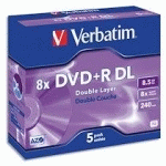 PACK DE 5 DVD+R DUAL LAYER DOUBLE COUCHE / BOÎTIER CRISTAL 8,5GB 8X 43596