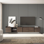 SKRAUT HOME - MEUBLE TV EFFET BOIS DE CHÊNE FONCÉ ET NOIR 309X35X50CM SUSPENDU