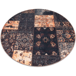 TAPIS ANTIKA ANCIENT CHOCOLATE CERCLE, PATCHWORK MODERNE, LAVABLE GREC - NOIR / TERRE CUITE BLACK CERCLE 120 CM