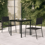 TABLE À DÎNER DE JARDIN NOIR 80X80X74 CM ACIER ET VERRE