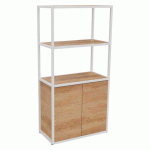 BIBLIOTHÈQUE LUMYA L 80 X P 41,5 X H 162 CM MODULE DÉPART STRUCTURE MÉTAL BLANC 2 PORTES CHÊNE NATUREL