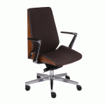 FAUTEUIL DE BUREAU ERGONOMIQUE MOON WOOD, BOIS NOYER CLAIR, MÉCANISME SYNCHRONE, ACCOUDOIRS FIXES, PIEDS EN ALUMINIUM - MARRON