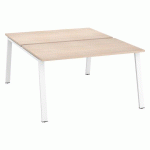 PÔLE 2 BUREAUX ECLA CHÊNE CLAIR L 140 X P 80 CM PIÈTEMENT MÉTAL FINITION BLANC