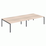 PÔLE 4 BUREAUX DROITS ARKO L 360 X P 168 CM PLATEAUX CHÊNE CLAIR PIÈTEMENT MÉTAL ANTHRACITE