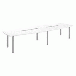 TABLE TONNEAU ANTIBACTÉRIEN PLATEAU BLANC 14 PERSONNES L 380 X P 140 CM - FRÉGATE - PIÉTEMENT ALUMINIUM