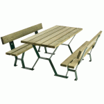 TABLE BANCS TABALOU AVEC DOSSIER 2,40 M ÉPICÉA LASURE ACAJOU DORÉ - MANUTAN COLLECTIVITÉS