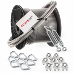 SEILWERK STANKE - CÂBLE D'ACIER GALVANISÉ GAINÉ (COUCHE PVC) 10M DIAMÈTRE 2MM 1X19, 2X TENDEUR M5 ÈIL-CROCHET, 8X COSSE-CÈUR, 8X SERRE-CÂBLE È ÉTRIER