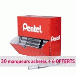 PACK DE 30 MARQUEURS EFFAÇABLES MAXIFLO PENTEL POINTE CONIQUE 4 MM NOIRE + 6 OFFERTS