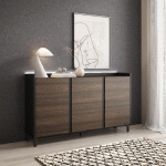 SKRAUT HOME - BUFFET EFFET BOIS DE CHÊNE FONCÉ ET NOIR 156X35X91CM AVEC PIEDS