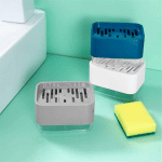 POMPE DISTRIBUTEUR SAVON, DISTRIBUTEUR DE SAVON 2 EN 1 ET PORTE-EPONGE DISTRIBUTEUR DE SAVON RECHARGEABLE POUR CUISINE (BLEU)-FEI YU