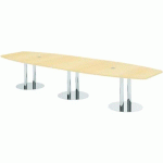 TABLE DE RÉUNION PIEDS COLONNES-400X130CM-CHÊNE AMBRÉ-ARGENT - HAMMERBACHER