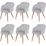 DÉCOSHOP26 - LOT DE 6 CHAISES DE SALLE À MANGER CUISINE DESIGN SCANDINAVE RÉTRO ACCOUDOIRS TISSU VELOURS GRIS CLAIR - GRIS