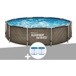 PISCINE TUBULAIRE SUMMER WAVES ACTIVE FRAME POOL RONDE EFFET ROTIN 3,05 X 0,76 M + 6 CARTOUCHES DE FILTRATION