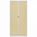 ARMOIRE MÉTAL CLASSTOUT CLASSIQUE - A RIDEAUX - L. 90 X H. 180 CM - CORPS GRIS  - RIDEAUX HÊTRE