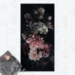 MICASIA - TAPIS EN VINYLE - FLOWERS WITH FOG ON BLACK - PORTRAIT 2:1 DIMENSION HXL: 80CM X 40CM