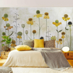 PAPIER PEINT INTISSÉ PREMIUM - DELICATE HELENIUM FLOWERS - MURAL FORMAT PAYSAGE DIMENSION HXL: 290CM X 432CM