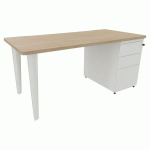 BUREAU EVIDENCE 160X80 CHÊNE NATUREL CAISSON PORTEUR/PIED BLANC - VINCO