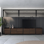 SKRAUT HOME - MEUBLE TV EFFET BOIS DE CHÊNE FONCÉ ET NOIR 309X35X61CM AVEC PIEDS