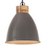 LAMPE SUSPENDUE INDUSTRIELLE GRIS FER ET BOIS SOLIDE 35 CM E27