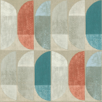 PAPIER PEINT MOTIF POUR SALON MODERNE | PAPIER PEINT INTISSÉ BLEU CANARD GRIS TERRACOTTA & BEIGE | TAPISSERIE GÉOMÉTRIQUE COLORÉE - 10,05 X 0,53 M