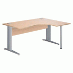 BUREAU COMPACT EXCELLENS L 160 CM CHÊNE CLAIR RETOUR À DROITE PIÈTEMENT MÉTAL ALUMINIUM AVEC VOILE DE FOND