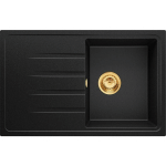 EVIER CUISINE EN GRANIT 78 X 50 CM LAVABO 1 BAC + KIT DE VIDAGE, ÉVIER À ENCASTRER DE PRIMAGRAN NOIR + DORÉ - GOLD