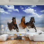 ARTGEIST - PAPIER PEINT CHEVAUX DANS LA NEIGE - 150 X 105 CM - BLANC ET BRONZE