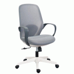 CHAISE DE BUREAU SHELL TISSU ET MAILLE GRIS - STRUCTURE BLANCHE - AVEC ACCOUDOIRS FIXES - MÉCANISME SYNCHRONE - PIED BLANC