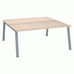 PÔLE 2 BUREAUX ECLA CHÊNE CLAIR L 180 X P 80 CM PIÈTEMENT MÉTAL FINITION ALUMINIUM