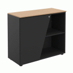 ARMOIRE BASSE HELYOS H 76 X L 90 CM TOP CHÊNE PORTE À GAUCHE CARBONE