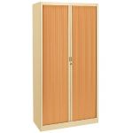 ARMOIRE MÉTAL CLASSTOUT CLASSIQUE - A RIDEAUX - L. 90 X H. 198 CM - CORPS BEIGE  - RIDEAUX HÊTRE