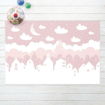 MICASIA - TAPIS EN VINYLE - STARRY SKY WITH HOUSES AND MOON IN LIGHT PINK - PAYSAGE 2:3 DIMENSION HXL: 80CM X 120CM
