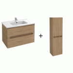 MEUBLE SALLE DE BAIN 100 CM 2 TIROIRS AVEC VASQUE + MEUBLE COLONNE 140 X 40 CM - 2 PORTES - CHÊNE COLORADO - OLA UP JACOB DELAFON