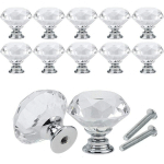 BOUTON DE MEUBLE CRISTAL, 10PCS 30MM POIGNÉES DE BOUTON EN CRISTAL DE DIAMANT, BOUTON DE PORTE MEUBLE TIROIR PLACARD AVEC VIS POUR ACCUEIL BUREAU,