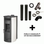 POÊLE À GRANULÉS AIR FLAVIA - 13 KW - BLANC + KIT DE RACCORDEMENT FUMISTERIE SANNOVER