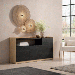 SKRAUT HOME - BUFFET SALON ET CUISINE, 156X80X37 CM, 3 PORTES, MEUBLE CHAUSSURE, NOIR ET CHÊNE