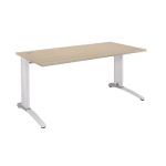 BUREAU DROIT BIOSPACE 2 - L. 160 X P. 80 CM - PLATEAU CHÊNE - PIEDS L BLANC - EMBASE 'BLANCHE'