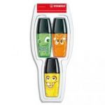 STABILO COQUE DE 3 SURLIGNEURS MINI EYE VERT, ORANGE, JAUNE