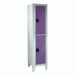 VESTIAIRE VISITABLEL COLLÈGE - 1 COLONNE 2 CASIERS MONOBLOC GRIS LILAS